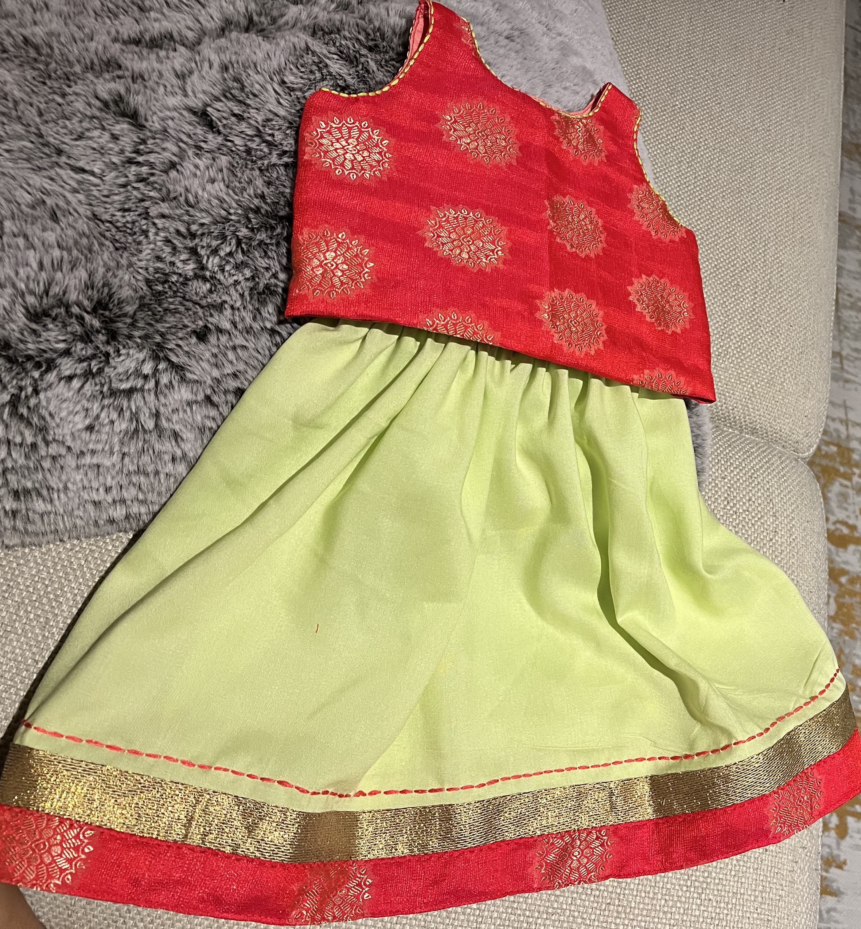 Handmade red and green child dress
