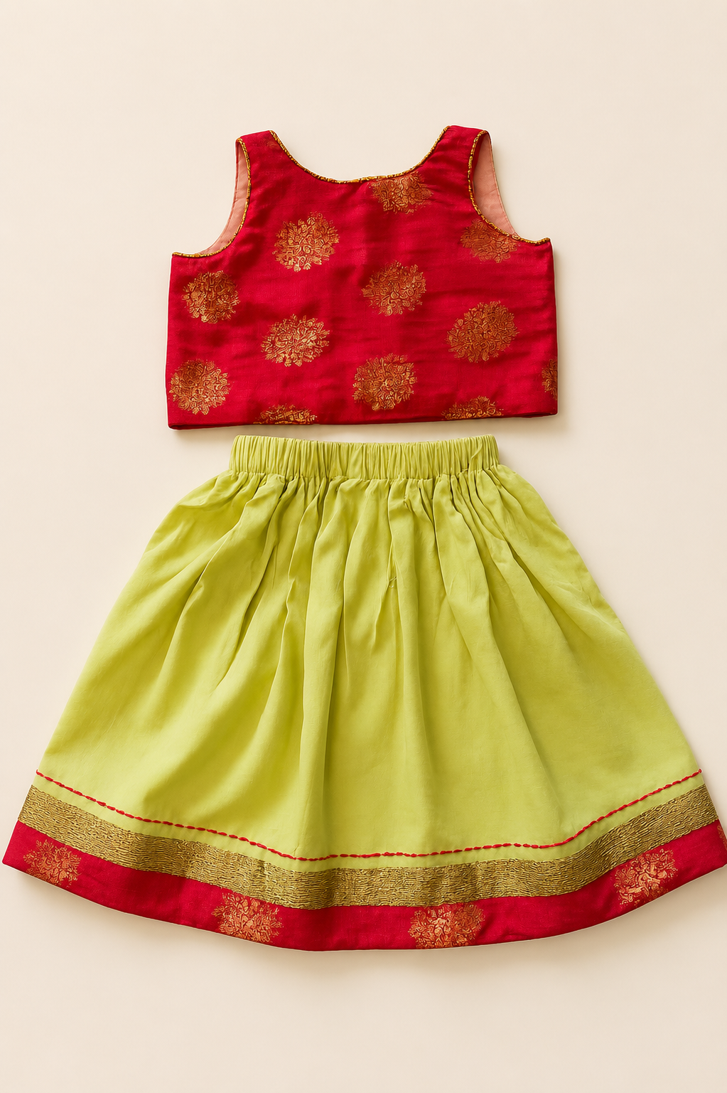 Handmade red and green child dress