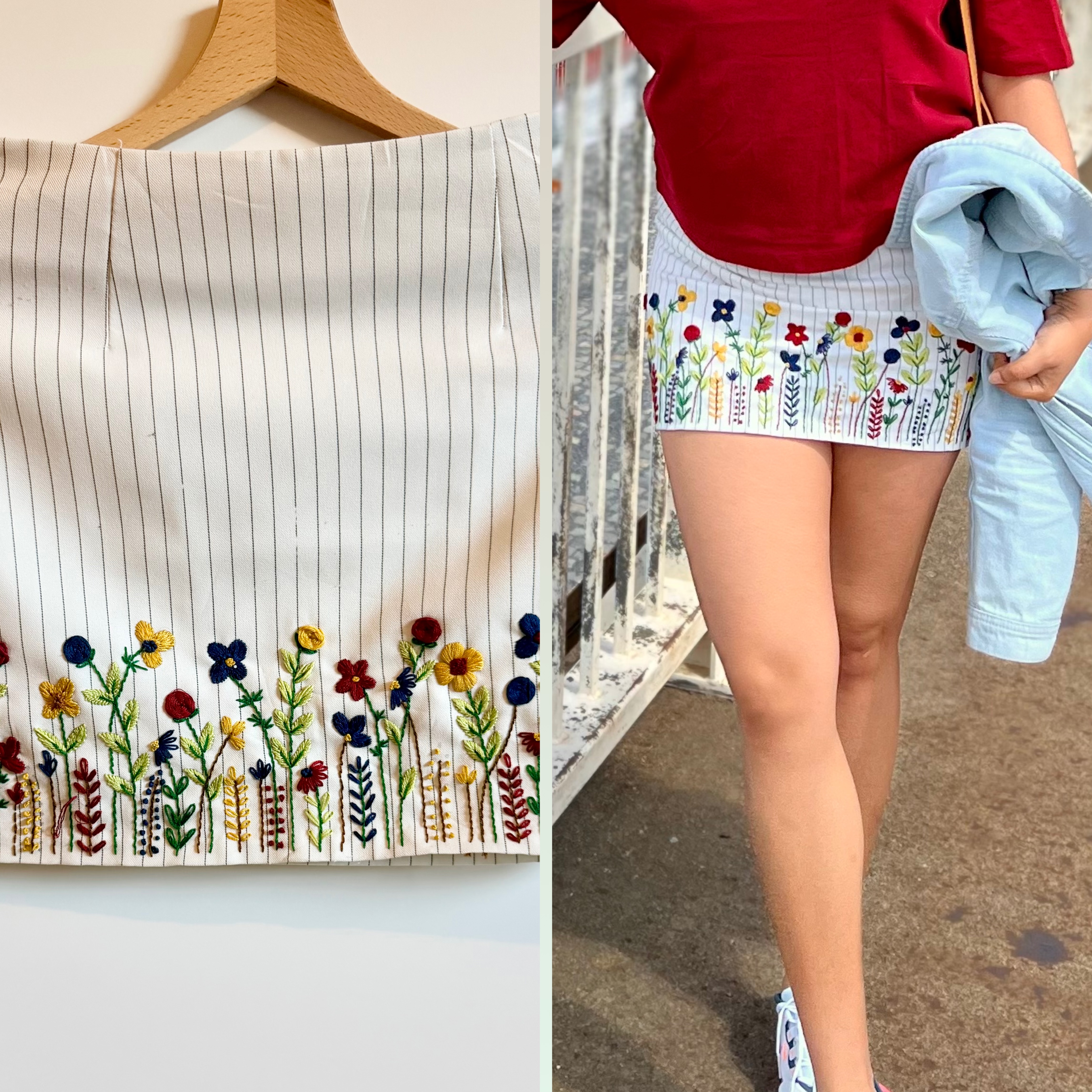 Handmade beige and red girl's lehanga