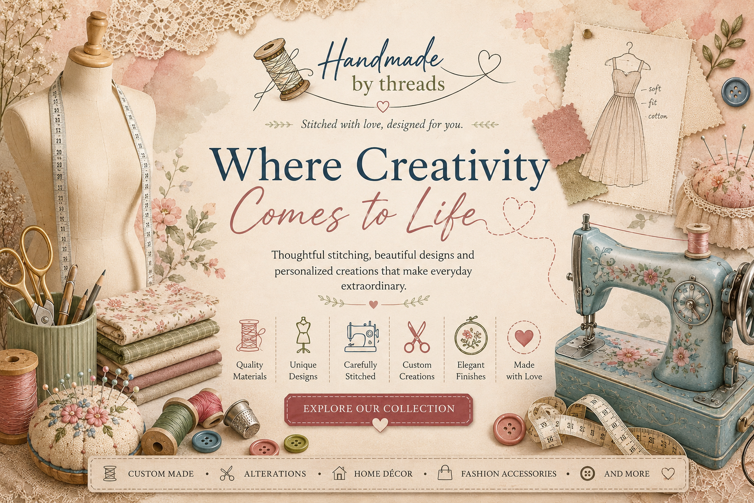 Handmade by Threads landing page artwork